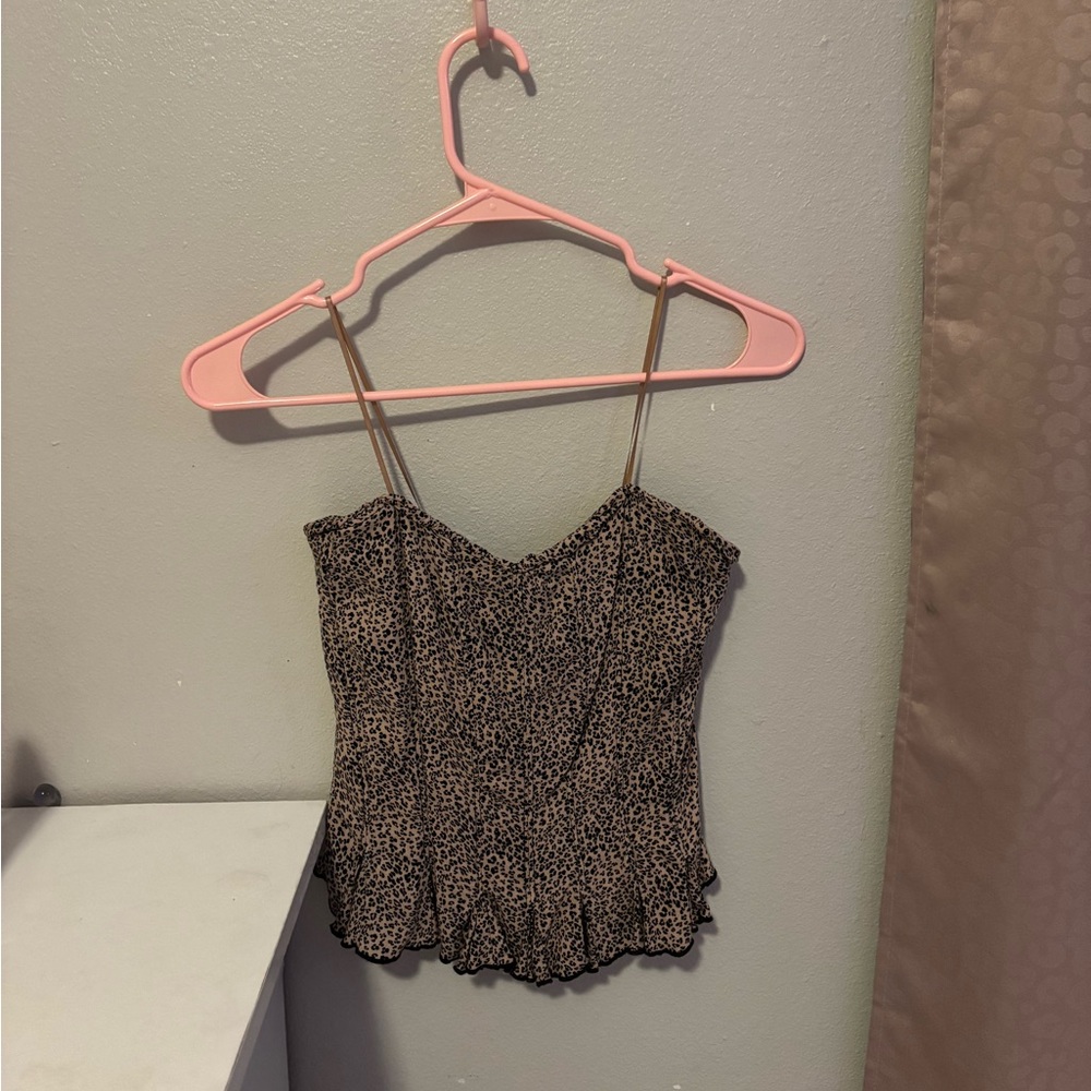 Leopard Print Ruffle Hem Cami Top